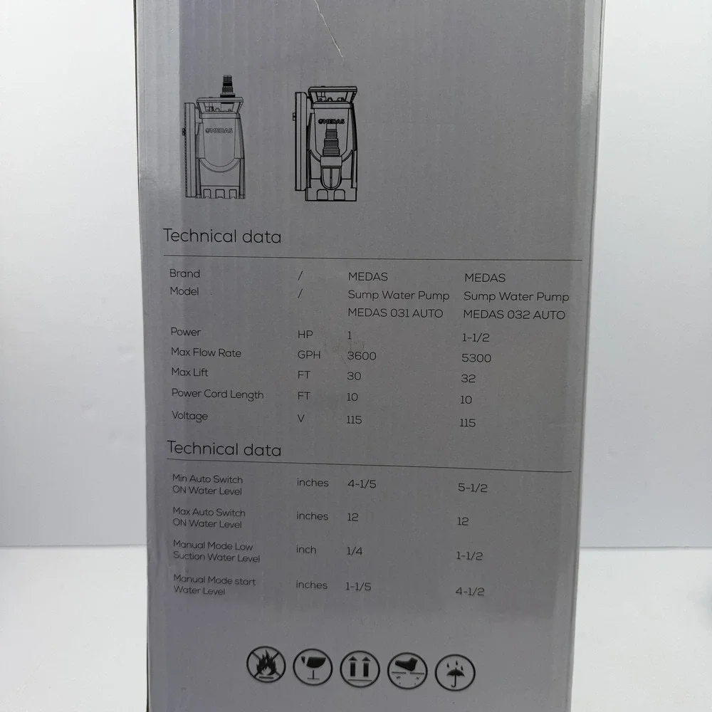 MEDAS 031 Auto Submersible Sump Utility Pump 1HP‎ 3600GPH Clean Water Blue